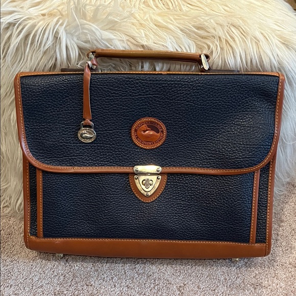 Dooney & Bourke Navy and Tan Pebble Leather Laptop / Briefcase - Picture 2 of 16